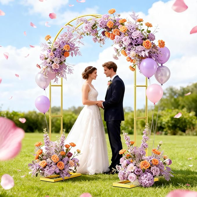 6.6FT Metal Wedding Arch Stand Gold Square Arched Backdrop Frame，Assemble Freely 3 Sizes,Metal Pergola Arbor with Base for Party Ceremony Birthday Bridal Baby Shower Garden Floral Balloon Arch Decor