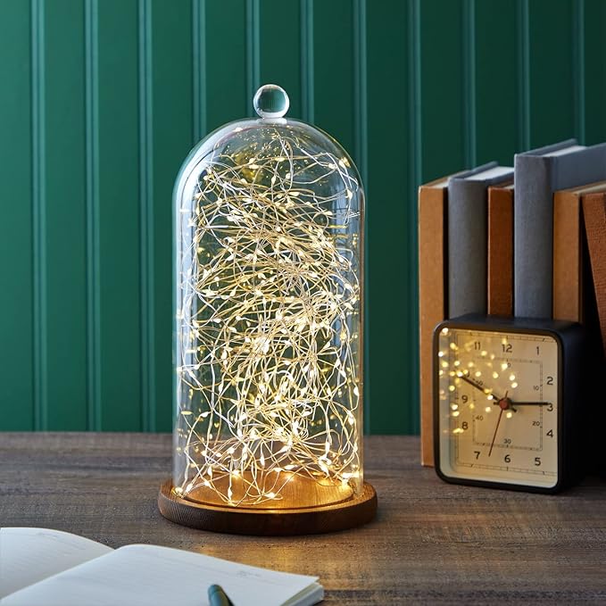 Farmlyn Creek Glass Dome Cloche Display Case - 5.1 x 5.1 x 10 in, Clear Dome & Wood Base - Cloche & Glass Cover - Succulent & Collectible Display