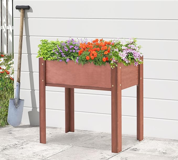 31x16x31 inch Raised Garden Bed with Legs, Elevated Wooden Planter Box for Outdoor Plants Flowers Fruits Vegetable Herb Growing