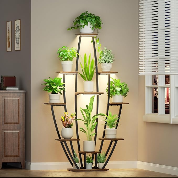 Plant Stand Indoor with Grow Lights - 10 Tiered Tall Plant Shelf Indoor, 59" Large Plant Stands for Indoor Plants, Matel Coner Flower Holder Rack Display for Living Room Patio Garden Balcony Home
