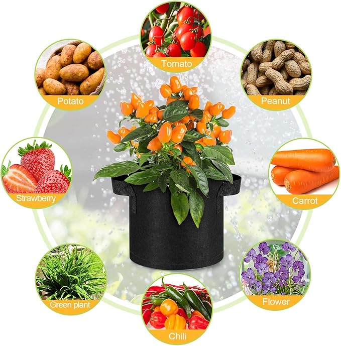 Nuanchu 100 Packs 2 Gallon Grow Bags Bulk Aeration Fabric Pot with Handles Thickened Nonwoven Garden Bags to Healthy Root Growth Vegetables Heavy Duty Grow Pots Planting Bag Planter for Flower Fruits