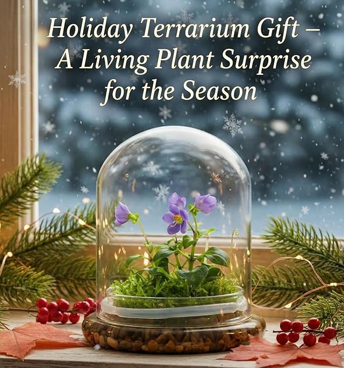 Award Winning: Persian Violet with Sundew Moss - Live Flower Terrarium in Self Sustaining Glass Jar, Maintenance Free and Blooms All-Season, Great Unique Gift and Home Decor, 100% Growth Guarantee