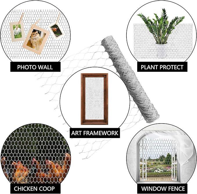 Chicken Wire Fencing, 6ft x 50ft Hexagonal Galvanized Chicken Wire Mesh Fence 2 Inch Mesh Fence Poultry Netting Animal Barrier for Craft Projects Gardening Chicken Coop Rabbit Pet