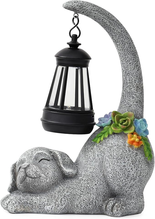 Garden Cute Dog Gnome Statue Decorations - Solar Resin Dog with Solar Garden Lights Outdoor Decorations for Patio,Yard,Lawn,