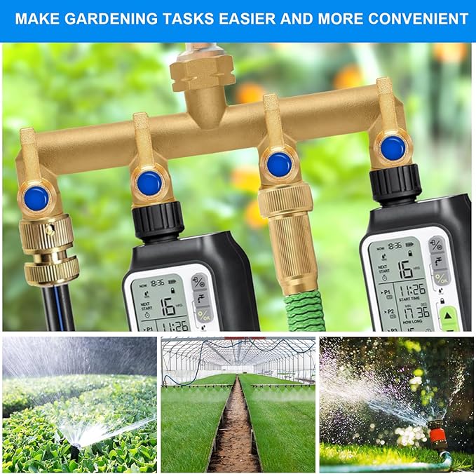 Brass Garden Hose Splitter, 4 Way Hose Splitter, Outdoor Hose Splitter, GHT 3/4 in. Female Inlet and 3 Way 3/4 in. Male Outlet for Regulating and Shutting Off Water Flow