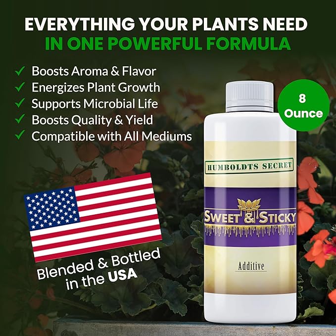 Humboldts Secret Sweet & Sticky Carbohydrate and Saccharide Plant Energy Additive | Indoor and Outdoor Plant Nutrients Enhancer for Growth and Aroma | Boosts Flavor and Development | 8 Ounce