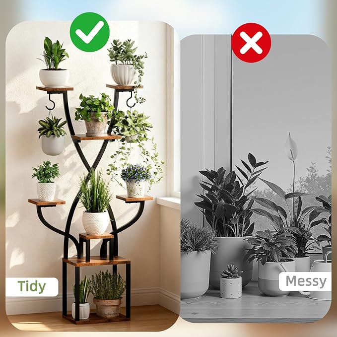 Plant Stand Indoor with Grow Lights - 8 Tier Metal Shelf for Multiple Plants, 64" Corner Stand for Indoor Plants, X-Shaped Plant Rack for Home, Living Room, Office, Patio