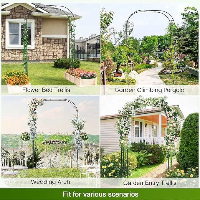 Garden Arbor Arch,Rustproof & Easy Assembly Metal Trellis,7.9 Feet H x4 Feet W,Metal+PE Coated Archway for Climbing Plants，Outdoor Rose Support, Wedding Decor, Bridal Party Decoration