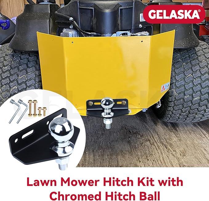 GELASKA Lawn Mower Hitch Kit with Chrome Trailer Hitch Ball, 3/4 x 2 inch Hitch Ball, Garden Tractor Pro Hi Hitch, Garden Tractor Pro Hi Hitch with Mounting Kit and Tool Kit (4 Carriage Bolt, 3 Nuts)