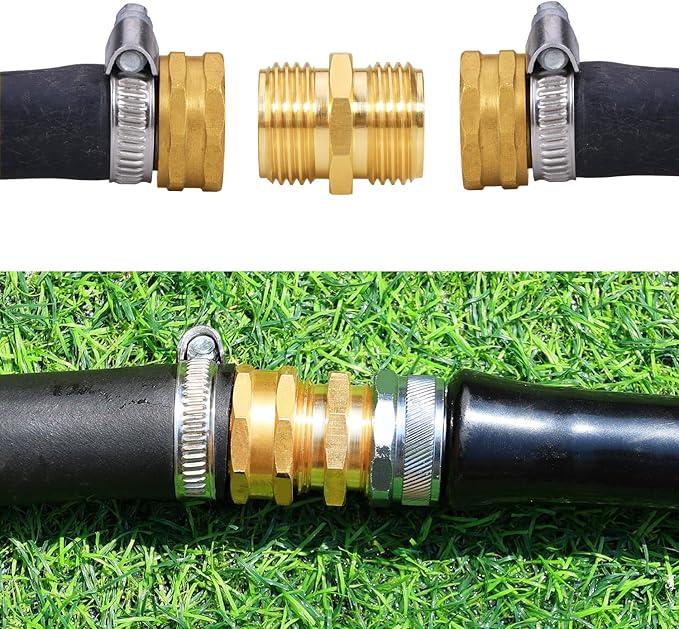 Garden Hose Connector Adapter,3/4" GHT Double male Connectors, Brass Repair Fittings with Dual for Male to Male Adapter (6 Pack)