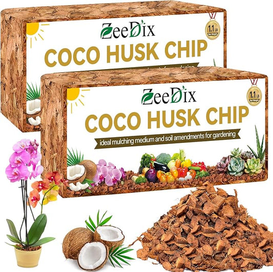 Zeedix 2 Pack Coco Husk Chips for Plants, 100% Organic Coconut Chips Mulch with Low EC & PH Balance, All Purpose for Indoor Plant Flowers Herbs Vegetables, Reptiles Terrarium Tanks Substrate