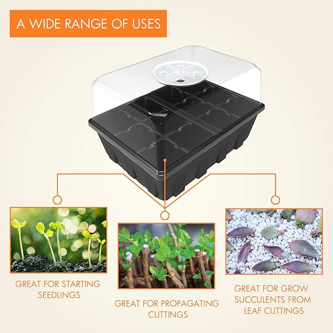 Gardzen 20 Pack Seed Starting Tray, Plant Germination Trays, Seed Starter Kit with Adjustable Humidity Vented Dome, Plant Growing Kit 6.6" x 4.5", Total 240-Cell, Black