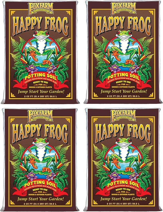 FoxFarm Happy Frog Potting Soil, 2cu ft (Pack of 4) - for Indoor/Outdoor Container Plants, Improves Root Efficiency, pH Adjusted for Optimal Nutrient Uptake - Contains Mycorrhizae and Humic Acids