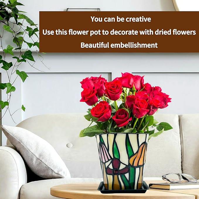 Stained Glass Mushroom Planter,Mushroom Pot with Drainage Holes,Unique Indoor and Outdoor Plant Pots, Funny Sansevieria Garden Planters, Gifts for Gardeners Woman Visit The Store