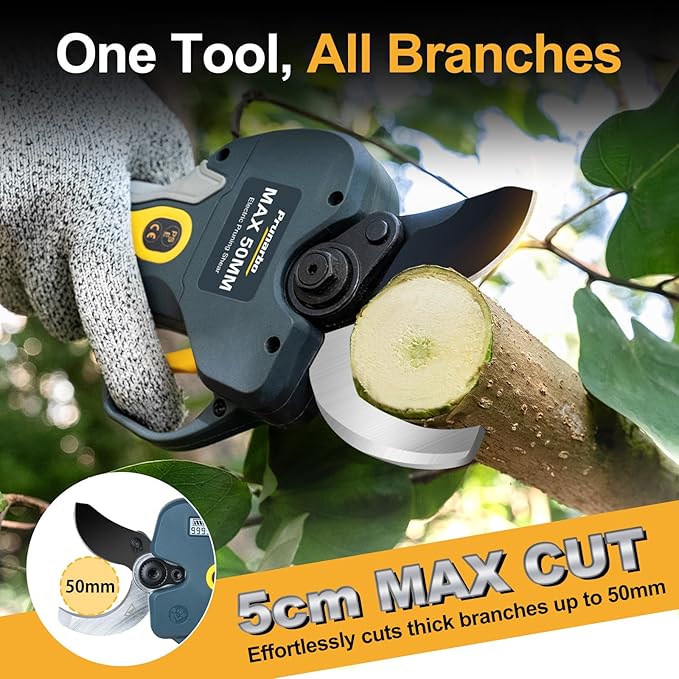 2 Inch(50mm) Professional Electric Pruning Shears Brushless Cordless, Compatible with Makita Batteries Extension Pole Heavy Duty 21V 8000mAh Battery Secateurs Branch Cutter for Gardening