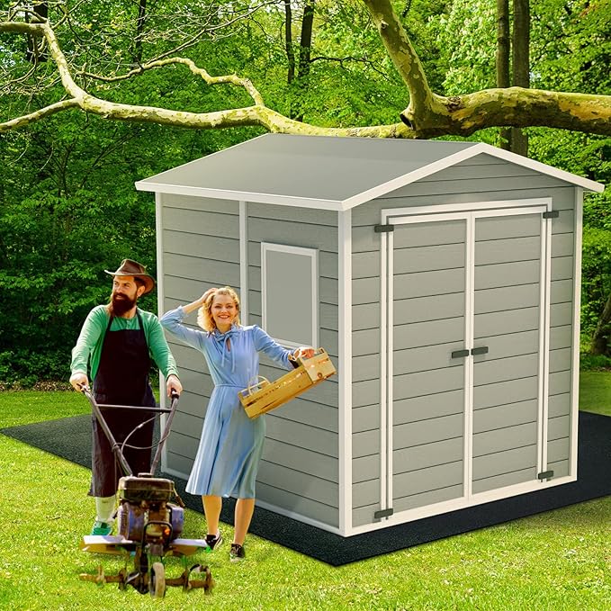 Haull Outdoor Storage Shed Floor Moat Waterproof Outdoor Carport Mat Thickened Soft Patio Furniture Pad Washable with Non Slip Backing, Storage Shed Not Included(6 x 8.2 ft)