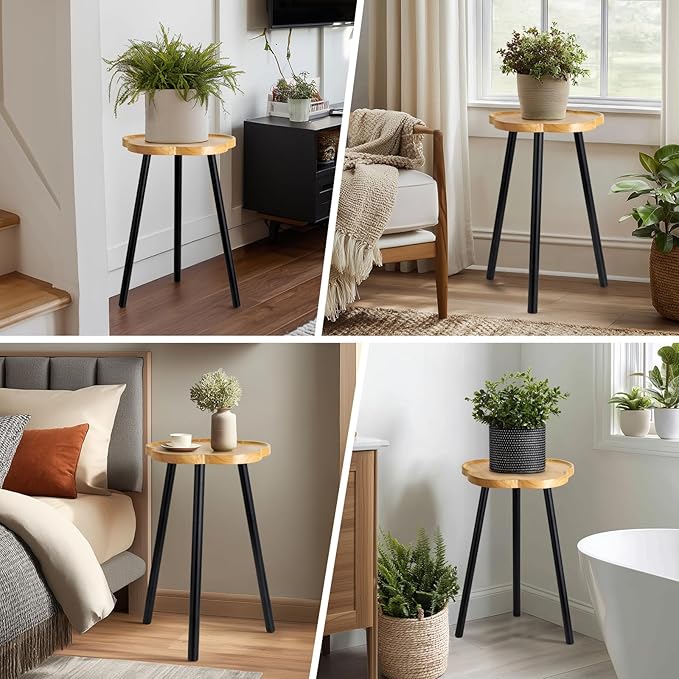 Plant Stand Indoor, Wood Plant Table Plant Holder with Raised Design,Heavy Duty Metal Flower Pot Stand, Mid Century Modern Home Decor Small Side End Table（Clr.3-Flower 20" H）