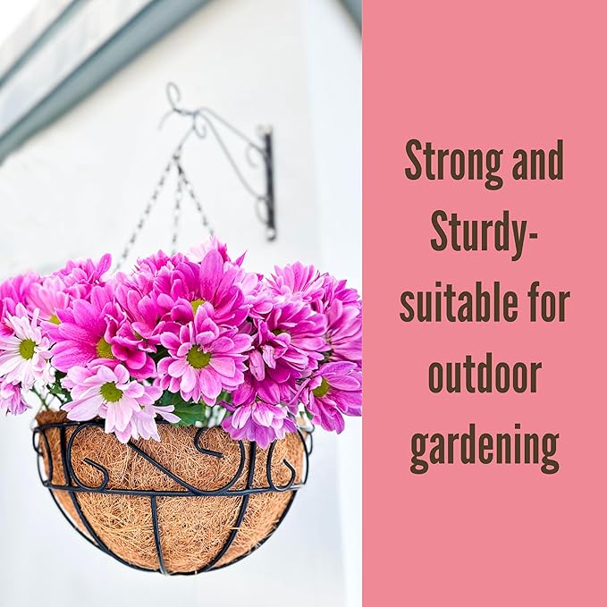 LaLaGreen Hanging Planter for Outdoor Plants (12 Inch, 6 Pack) Hanging Baskets with Coco Liner, Black Metal Wire Flower Basket Pots with Hook Hanger Balcony Porch Farmhouse Country Style Garden Decor