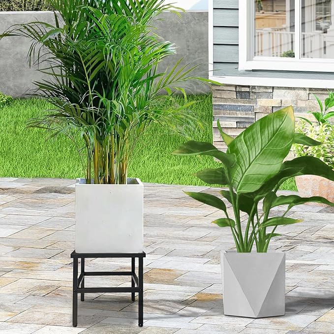 Plant Stand Indoor Outdoor,13 Inch Tall Metal Plant Stands Riser,Heavy Duty Wrought Iron Pedestal Holders for Large Flower Pot,Outside Rust-Proof Black Flower Display Shelf for Patio,2-Pack
