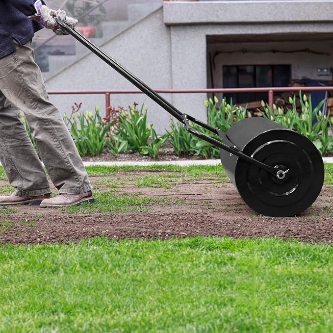 VINGLI Lawn Roller Water Filled Pull Behind 36inch Garden Drum Roller Push/Tow Behind, Water/Sand Filled Roller for Garden, Lawn, Backyard (Black)