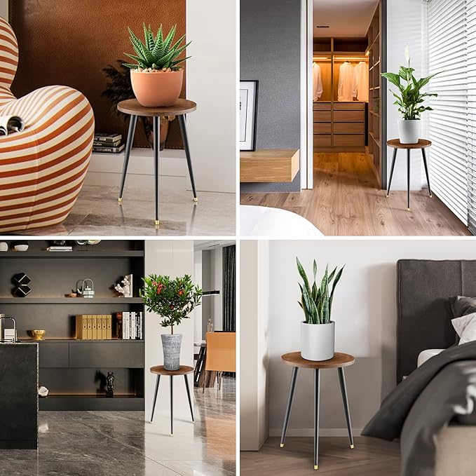 Plant Stand Indoor, Mid Century Wood Plant Stand Plant Table for Flower Pots, Heavy Duty Metal Tall Plant Holder, Modern Home Decor Small Round Side End Table (11.8"x16")
