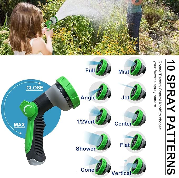 50Ft Metal Garden Hose durable stainless steel Water Hose, flexible, lightweight hose is resistant to kinks and tangles.With 10-way nozzle, strong 3/4” metal fittings, and a Stop Valve.