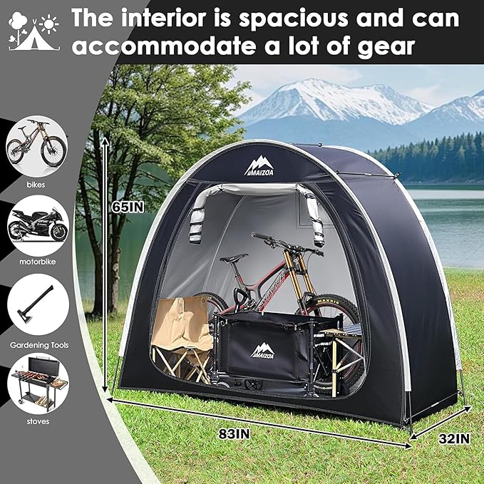 Bike Cover Storage Tent, Outdoor Portable Storage Sheltes/Bike Shed, 210D Oxford Fabric PU 5000 Waterproof for 2-3 Bikes, Suitable for Storing Bicycles, Motorcycles and Garden Tools, Various Tools