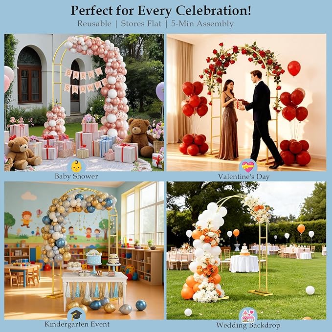 【Patent Applying】 DEVISEFUN 7.2FTx4.3FT Balloon Arch Stand,Metal Pergola Arbors,Garden Arbors and Arches Trellis for Climbing Plants Outdoor,Gold Wedding Arch for Party Decoration Wide Arbor