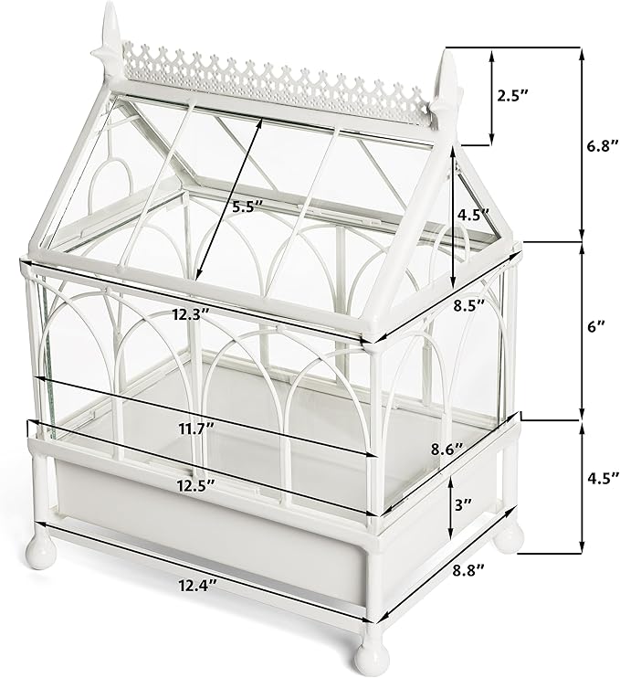 H Potter Glass Terrarium Succulent Planter Wardian Case Plant Container Metal Tabletop Off White