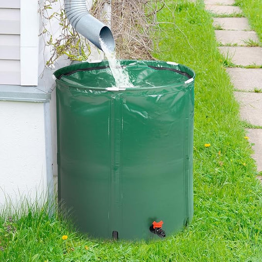 50 Gallon Collapsible Rain Barrel, Portable Rainwater Collection System, Rain Catcher Barrel, Water Storage Tank with Spigots and Overflow Kit, Rain Water Barrel Collector for Garden, Green