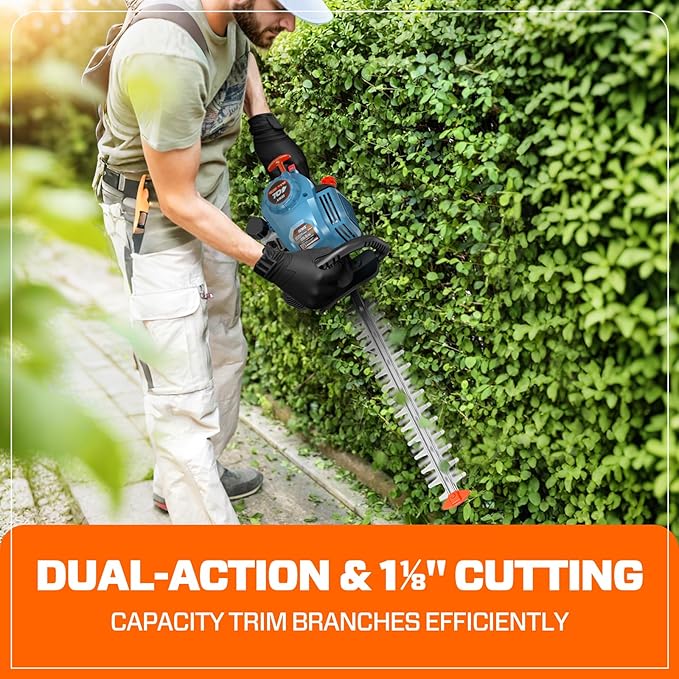 SENIX 4QL 26.5 cc 4 Cycle 22-Inch Gas Hedge Trimmer, Garden Tool to Trim Shrubs,Bushes,and More,Double Sided Dual Action Blades,1-1/8" Cutting Capacity,Includes Blade Cover and Safety Glasses(HT4QL-L)