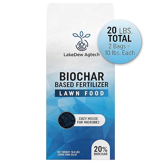 LakeDew Biochar Lawn Fertilizer 16‑0‑8 – Moisture Retention & Microbial Boost – Fix New Construction or Sandy Soils – Eco‑Friendly, Covers 2,500‑6,000 sq ft (19.6lb)