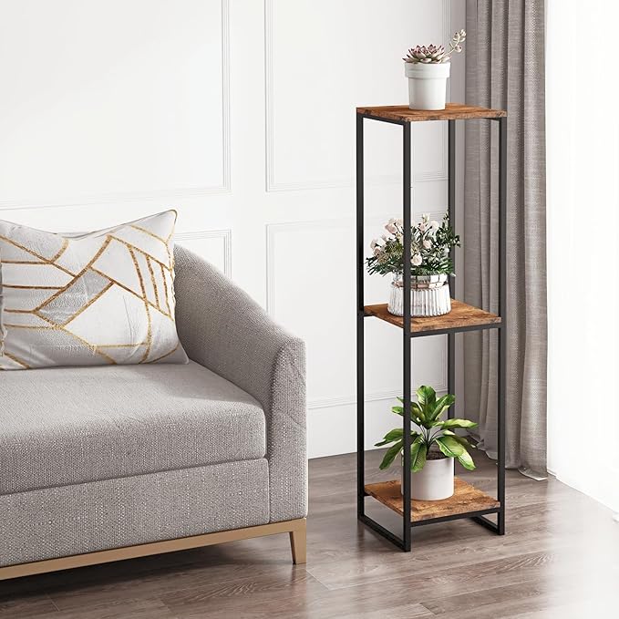 46" Tall Plant Stand Indoor, 3-Tier Modern Plant Shelf, Corner Flower Pot Holder Organizer for Living Room Balcony Patio Garden (Rustic Brown)