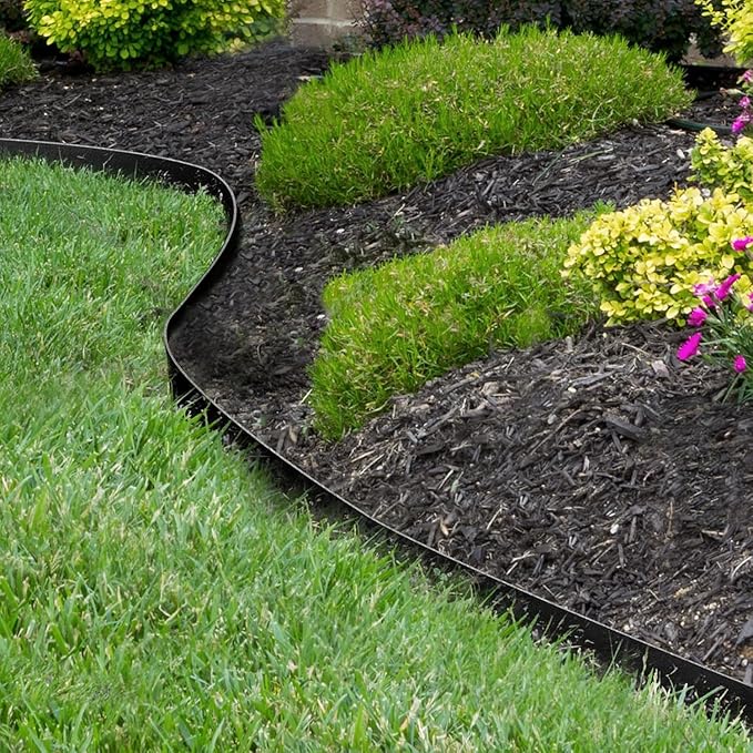 KOL Galvanized Steel Flexible Garden Lawn Edging, 10-Pack Black Metal Landscape Edging Strips - Heavy Duty Hammer-in Border with 11 Clips - 16-Gauge - 40" L x 4.5" H (33FT Total Length)