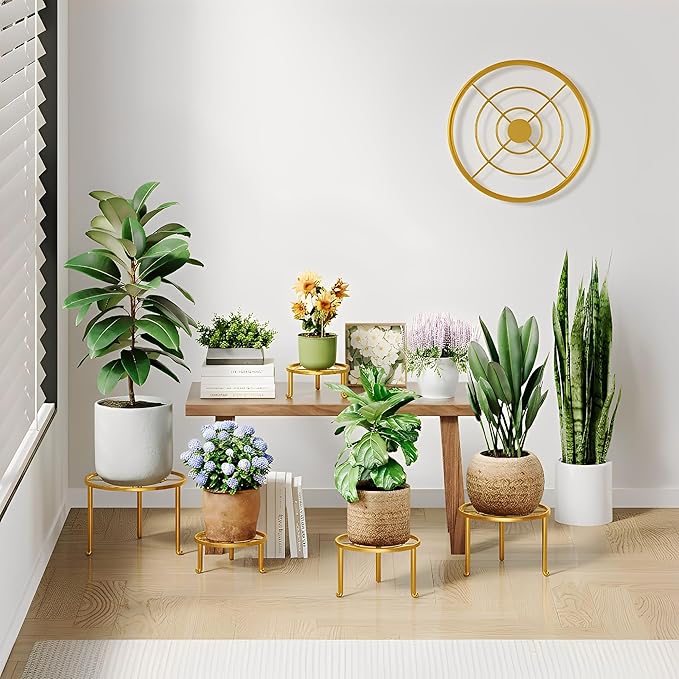 5 Pack Plant Stand Indoor Outdoor, Flower Pot Stand Plant Rack for Home Courtyard Gardens, Round Metal Corner Plant Stand for Flower Holder for Multiple Plants