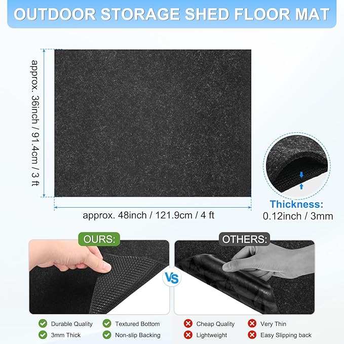 3 mm Thickened Outdoor Storage Shed Mat, 3x4 ft Waterproof Shed Flooring Mat for Patio Furniture Floor Protecting from Wear/Liquid/Dust/Oil, Non-Slip Felt Rubber Rug Pad [Grey]