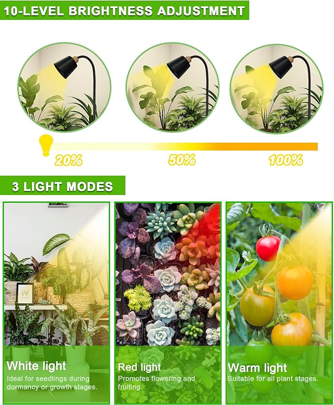 Standing Plant Grow Light, LED Growing Light Full Spectrum for Indoor Plants，4/8/12H Timer, Flow Grow Light for Tall Large Indoor Plants