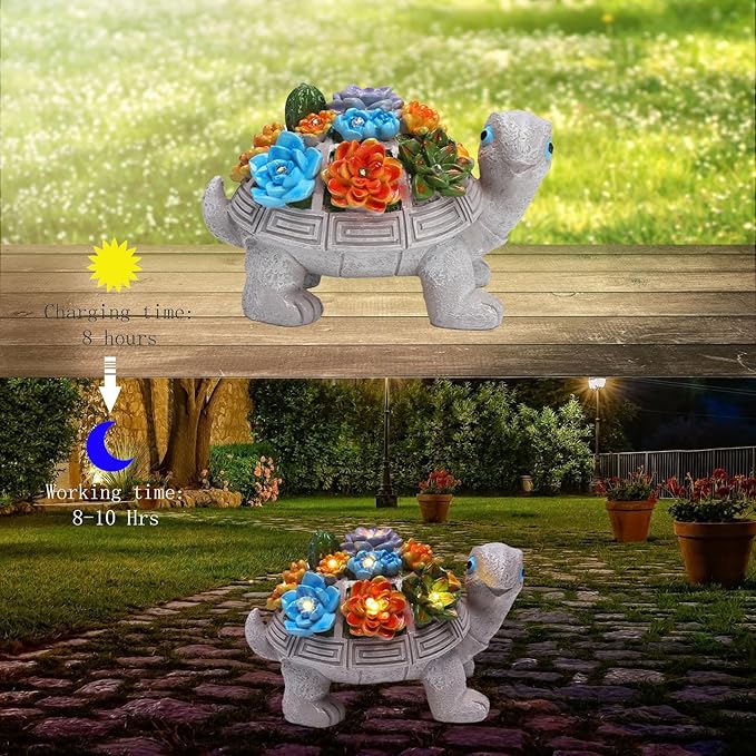 Solar Garden Turtle Statues 7 LED Lights Outdoor Decor Turtle with Succulent Resin Sculpture Patio Porch Balcony Yard Lawn Art Decor Birthday for Women Grandma Housewarming Gifts