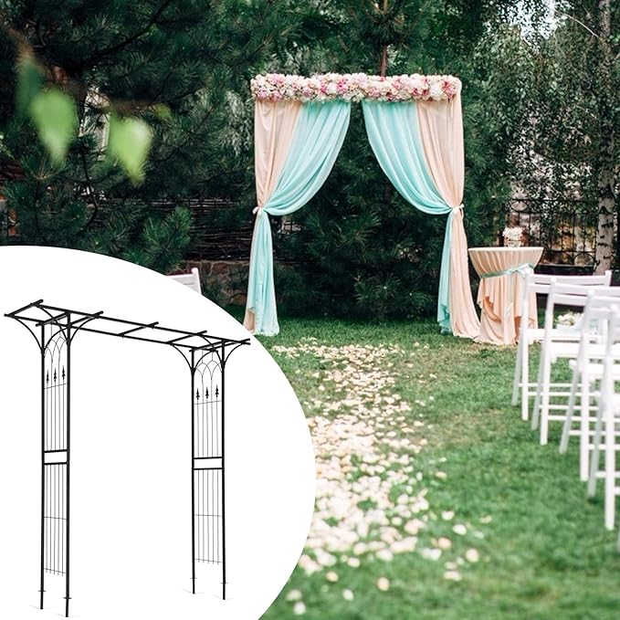 Safstar Metal Arch, 81-Inch Outdoor Garden Arbor for Various Climbing Plant Flower, Wedding Arch Backdrop Arch Stand for Wedding Garden Bridal Party Ceremony Decoration, Easy-to-Assemble, Black