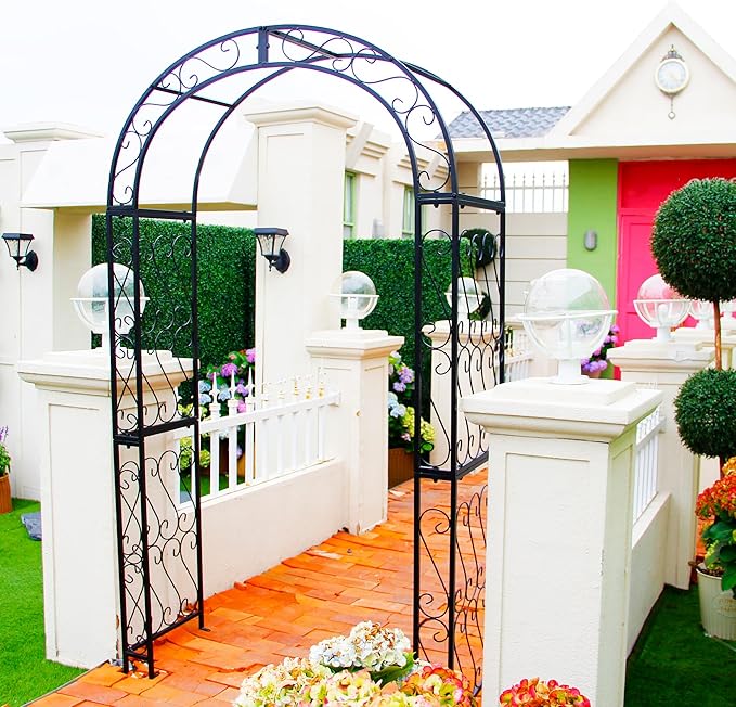 SCENDOR 48.8" W x 83.8" H Garden Arch, Black Sturdy Metal Iron Arbor, Courtyard Cast Trellis for Various Climbing Plant, Outdoor European-Style Archway Wedding Ceremony Party