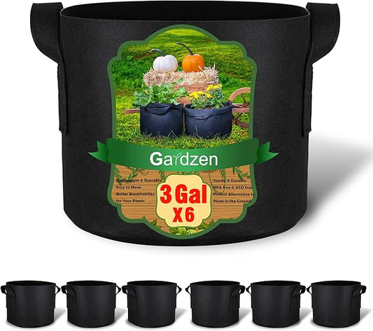 Gardzen 6-Pack 3 Gallons Grow Bags, Aeration Fabric Pots with Handles, Heavy Duty Cloth Pots for Plants