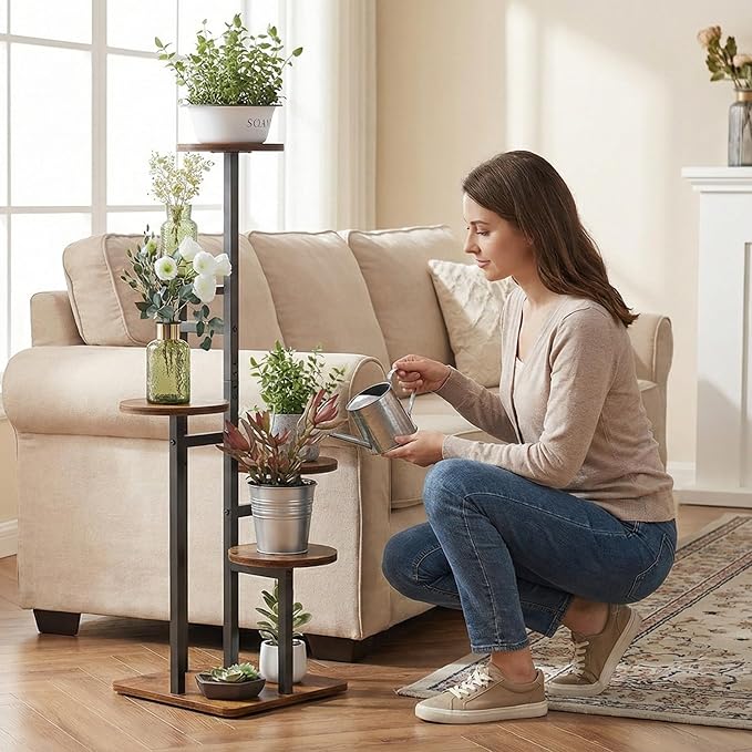 5 Tier Plant Stand Indoor, Tiered Plant Stands for Indoor Plants Multiple, Corner Flower Stand for Living Room, Multi-Layer Vintage Design Plant Shelf