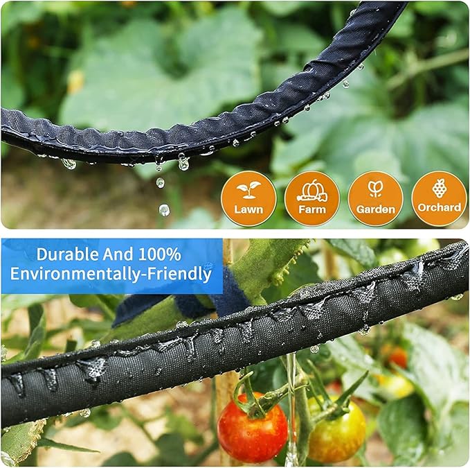 2025 Flat Soaker Hose 50 ft with Stake for Garden, Linkable Drip Hose Diy Automates Garden Irrigation System Saving 83% Water, Dual-layer Leak-free Design Water Hose with Holes