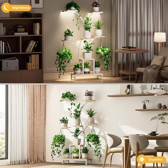 Plant Stand Indoor with Grow Lights - 7 Tiered Metal Corner Shelf for Multiple Plants, 62" Corner Plant Stand for Indoor Plants, Tree-Shaped Plant Rack for Home, Living Room, Office & Patio Decor