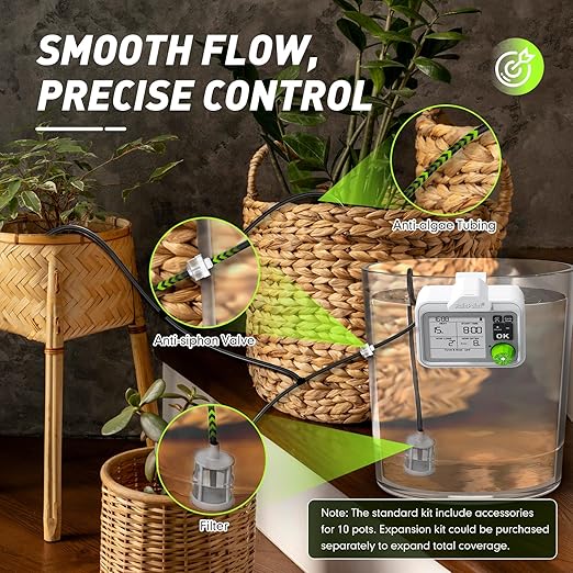 RAINPOINT Large Display Automatic Plant Waterer Indoor for Pot Plants,Cycle & Soak Mode Vacation Self Watering Drip Irrigation System Device Kit Office Patio Greenhouse Grow Tent Water 10-15 Plants