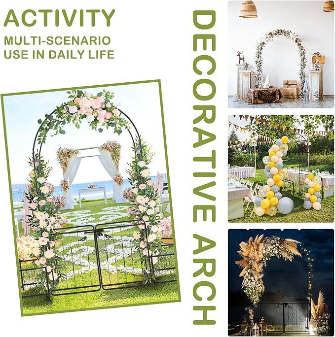 Outvita 7FT Garden Arch Arbor with Entry Door and Plant Frame, Heavy Duty Metal Arbour Archway, Decorative Frame Stand Trellis with Ground Stakes for Wedding Ceremony Party Plant Patio Black