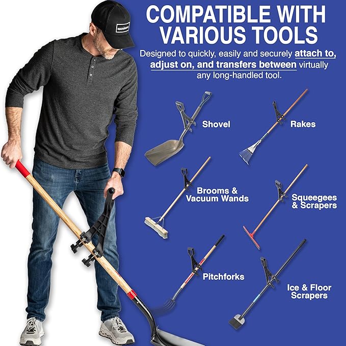 Universal Handle Attachment for Snow Shovel, Weedeater, String Trimmer, Rake & More | Versatile Ergonomic Back Saving Attachment for All Gardening Tools | Yard Tool Gifts (2 Pack)
