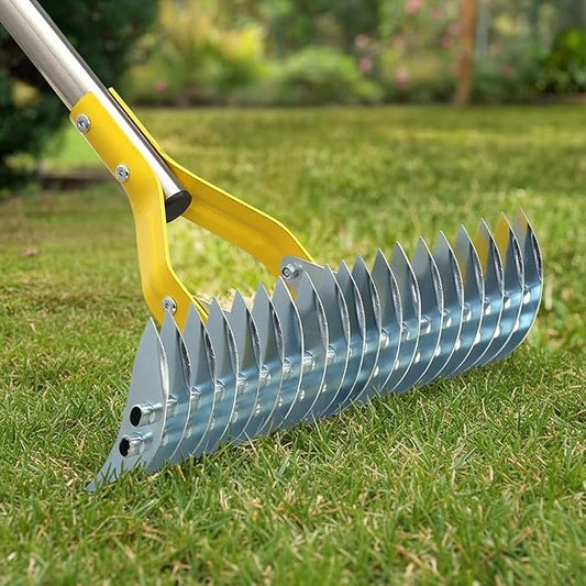 Thatch Rake for Lawns - 15in Dual-Action Dethatching Thatcher Rakes with 55'' Handle,Heavy Duty Manual Dethatcher & Scarifier Tool for Dead Grass,Moss,Weeds,Thatching Remover,Garden Yard Care Rake