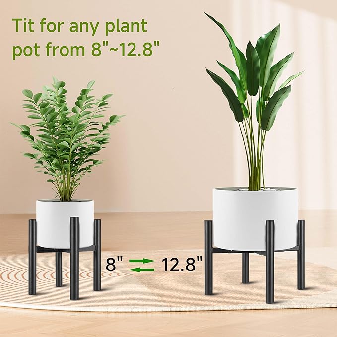 Adjustable Metal Plant Stand Black, Fits 8 -13 Inch Heavy Duty Flower Pots Holder - Floor Single Plant Stands Indoor Outdoor for Corner Planter Outside Potted Plants (Pot Not Included)