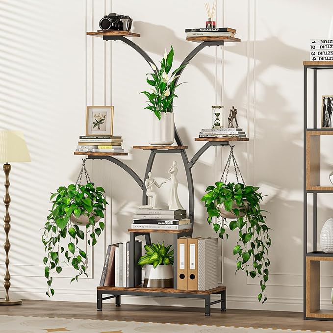 Plant Stand Indoor with Grow Lights - 7 Tiered Metal Corner Shelf for Multiple Plants, 62" Corner Plant Stand for Indoor Plants, Tree-Shaped Plant Rack for Home, Living Room, Office & Patio Decor